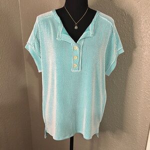 NWT 7TH‎ RAY Ribbed Springtime Blouse in aqua